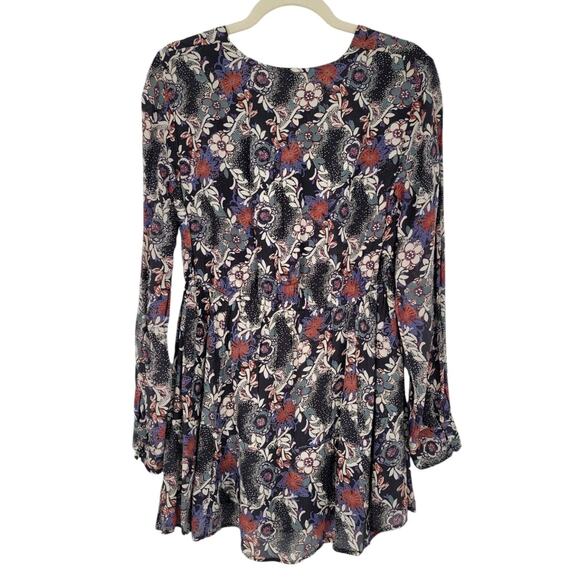 Free People Stealing Fire Floral Print Mini Dress Boho V-Neck Long Sleeve‎ Tunic - Picture 4 of 10